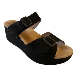 DANSKO Black Suede Slip On Wedge Shoes